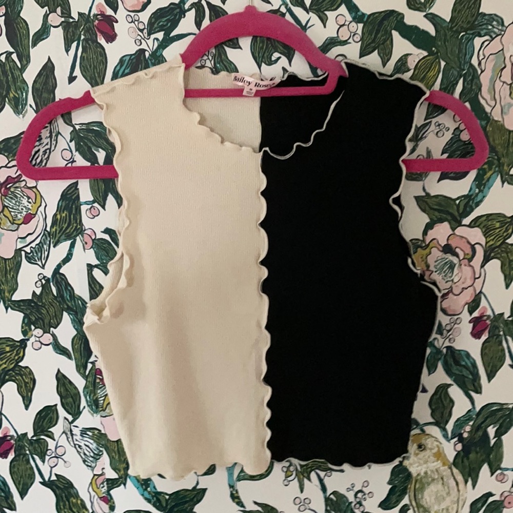 Exposed Stitching Black and White Crop Tank Top